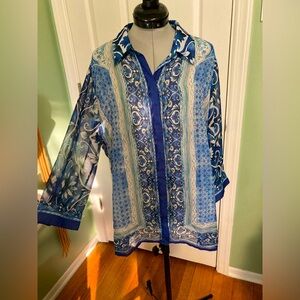 Chico’s Sheer Blue Button Down Top - Small
